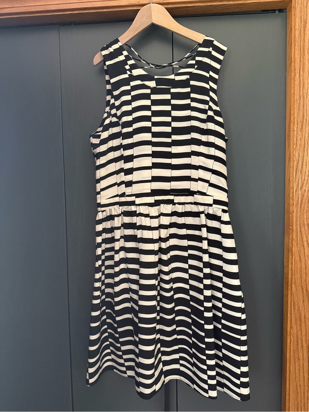 Parker Black & White Striped Sleeveless Fit-and-Flare Dress